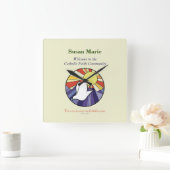 パーソナライズ名、黄色のRCIA鳩の円 スクエア壁時計 (ホーム)