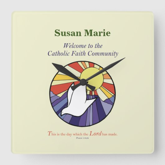 パーソナライズ名、黄色のRCIA鳩の円 スクエア壁時計 (正面)