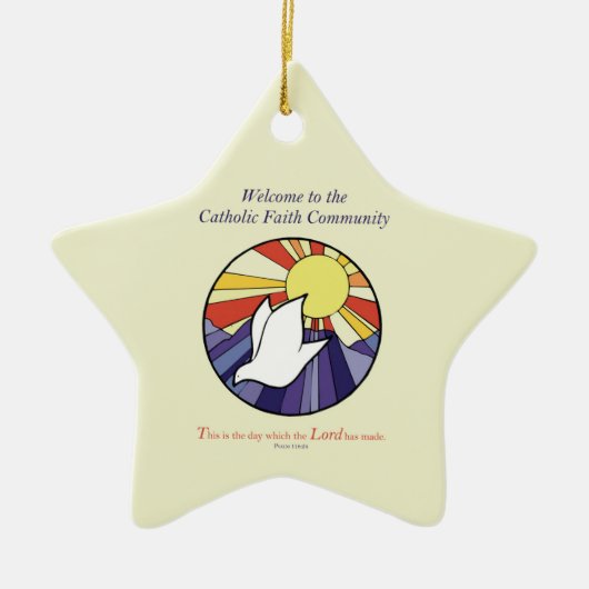 パーソナライズ名、黄色のRCIA鳩の円 セラミックオーナメント (正面)