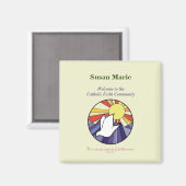 パーソナライズ名、黄色のRCIA鳩の円 マグネット (正面/裏面)