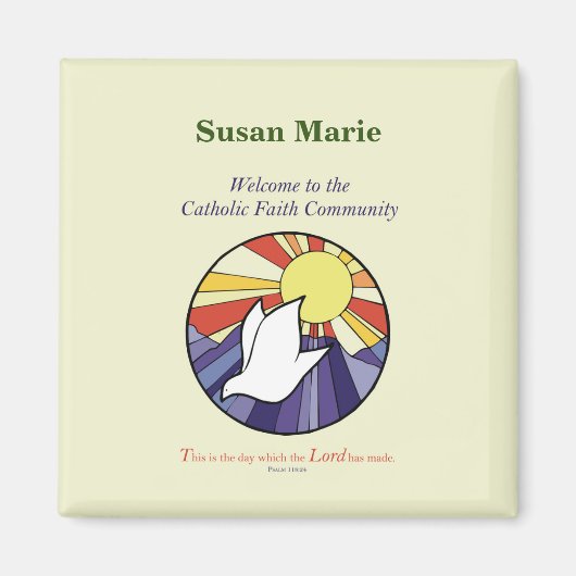 パーソナライズ名、黄色のRCIA鳩の円 マグネット (正面)