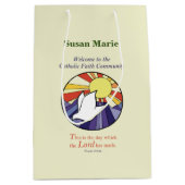 パーソナライズ名、黄色のRCIA鳩の円 ミディアムペーパーバッグ (正面)