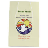 パーソナライズ名、黄色のRCIA鳩の円 ミディアムペーパーバッグ (裏面)