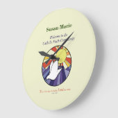 パーソナライズ名、黄色のRCIA鳩の円 ラージ壁時計 (傾斜)