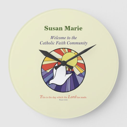 パーソナライズ名、黄色のRCIA鳩の円 ラージ壁時計 (正面)