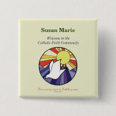 パーソナライズ名、黄色のRCIA鳩の円 缶バッジ (正面)