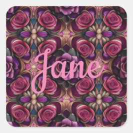 パーソナライズ名AIアートパープルレッド&ピンクローズ スクエアシール