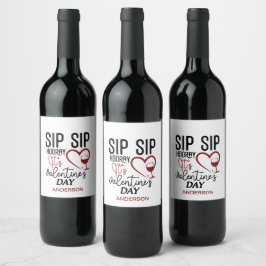 パーソナライズ名Sip Sip Hoorayそのバレンタインデー ワインラベル