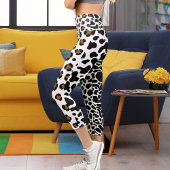 パーソナライズ大きな猫パターン茶色の白い黒点 カプリレギンス