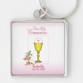 パーソナライズ女名ピンク最初の聖餐式 キーホルダー (正面)