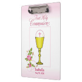 パーソナライズ女名ピンク最初の聖餐式 クリップボード (左)