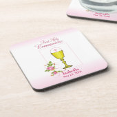 パーソナライズ女名ピンク最初の聖餐式 コースター (左側)