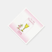 パーソナライズ女名ピンク最初の聖餐式 スタンダードカクテルナプキン (角)