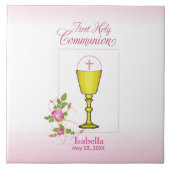 パーソナライズ女名ピンク最初の聖餐式 タイル (正面)