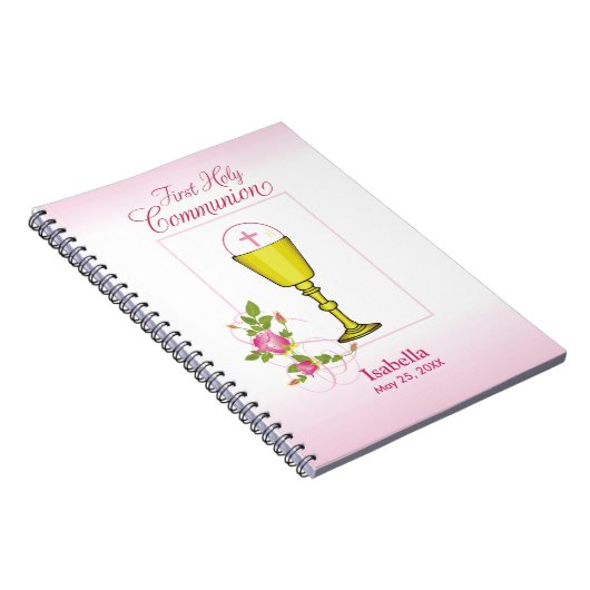 パーソナライズ女名ピンク最初の聖餐式 ノートブック (右側)