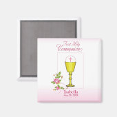 パーソナライズ女名ピンク最初の聖餐式 マグネット (正面/裏面)