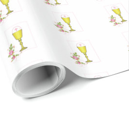 パーソナライズ女名ピンク最初の聖餐式 ラッピングペーパー