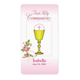 パーソナライズ女名ピンク最初の聖餐式 ラベル