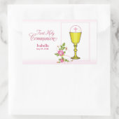 パーソナライズ女名ピンク最初の聖餐式 長方形シール (バッグ)