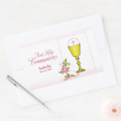 パーソナライズ女名ピンク最初の聖餐式 長方形シール (封筒)