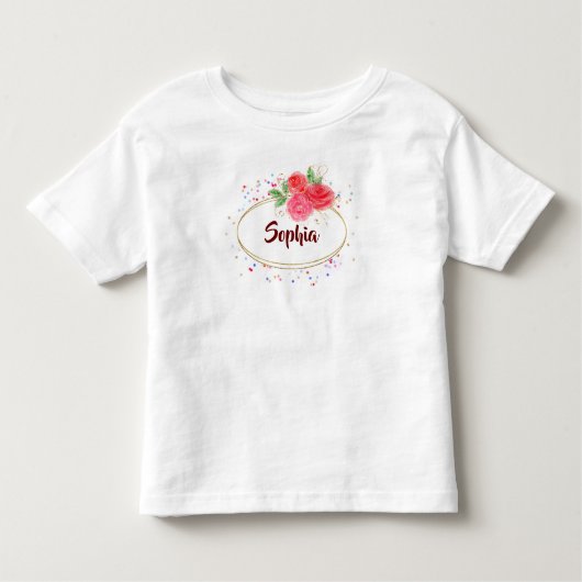 パーソナライズ子供Tシャツ、グリッターバラ名ガールT トドラーTシャツ (正面)