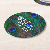 パーソナライズ孔雀のための平静そしてあなたの文字を保って下さい ラウンドペーパーコースター (アングル)