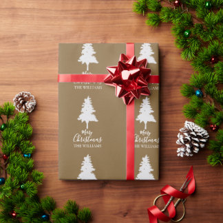 パーソナライズ家族名クラフトブラウンクリスマスギフト ラッピングペーパー