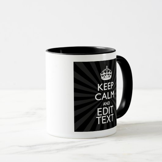 パーソナライズ平静をあなたの文字の黒の日が差すこと保って下さい マグカップ (正面右)