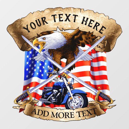 パーソナライズ愛国的なオートバイバイクもしくは自転車に乗る人USAイーグル ウィンドウサイン (シート)