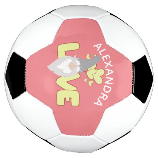 パーソナライズ愛格言ハート黄色と灰色 サッカーボール (回転)