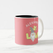 パーソナライズ愛格言ハート黄色と灰色 ツートーンマグカップ (正面右)