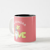 パーソナライズ愛格言ハート黄色と灰色 ツートーンマグカップ (正面左)