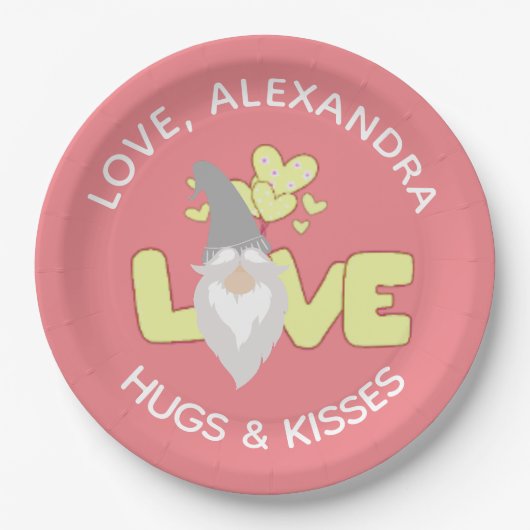 パーソナライズ愛格言ハート黄色と灰色 ペーパープレート (正面)