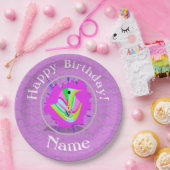 パーソナライズ文字かわいいラブバードグラフィックパープル ペーパープレート (パーティー)