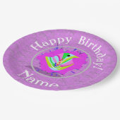 パーソナライズ文字かわいいラブバードグラフィックパープル ペーパープレート (アングル)