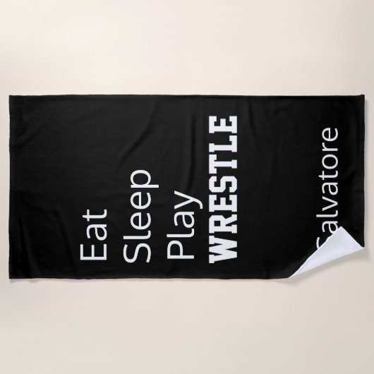 パーソナライズ格闘のビーチタオルを食べて下さい、眠らせて下さい、遊んで下さい ビーチタオル (正面)