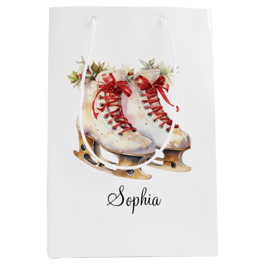 パーソナライズ氷スケートで滑る中抱き枕カスタマイズ ミディアムペーパーバッグ (正面)