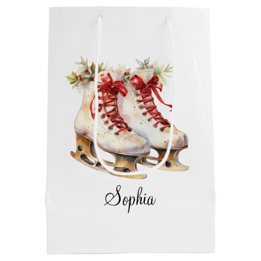 パーソナライズ氷スケートで滑る中抱き枕カスタマイズ ミディアムペーパーバッグ (裏面)