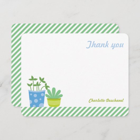 パーソナライズ注意しますレトロの真新しく青い植物にありがとう 招待状 (正面/裏面)