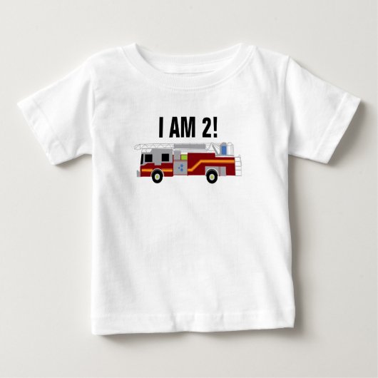 パーソナライズ消防車I am 2ベビーボディスーツ ベビーTシャツ (正面)