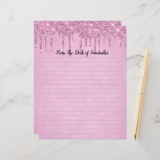 パーソナライズ滴下グリッターピンクのライン付き定常 (正面/裏面インサイチュ)