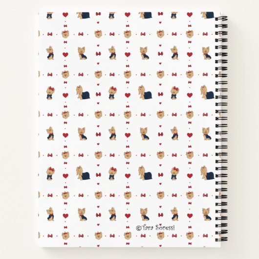 パーソナライズ甘いヨークシャーテリアの弓とハートカスタム ノートブック (裏面)