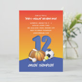パーソナライズ男の子12番目の誕生日おもしろいスポーツボール 招待状 (スタンド正面)