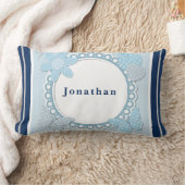 パーソナライズ男の赤ちゃんブルー蝶フラワーハート ランバークッション (ブランケット)