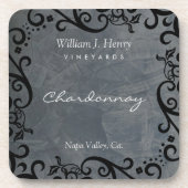 パーソナライズ石板とブラックスクロールワイン コースター (正面)