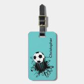 パーソナライズ破裂させるサッカーボール ラゲッジタグ (正面縦)