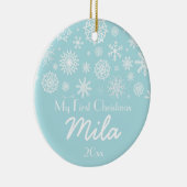 パーソナライズ私の初めてのクリスマスの冬の雪片1 セラミックオーナメント (右)
