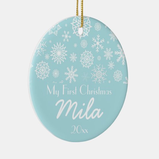 パーソナライズ私の初めてのクリスマスの冬の雪片1 セラミックオーナメント (右)