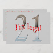 パーソナライズ私は法的おもしろいな第21誕生会です 招待状 (正面/裏面)