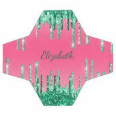 パーソナライズ緑のグリッタードリップピンクのトレンディーガラス サッカーボール (フラット)